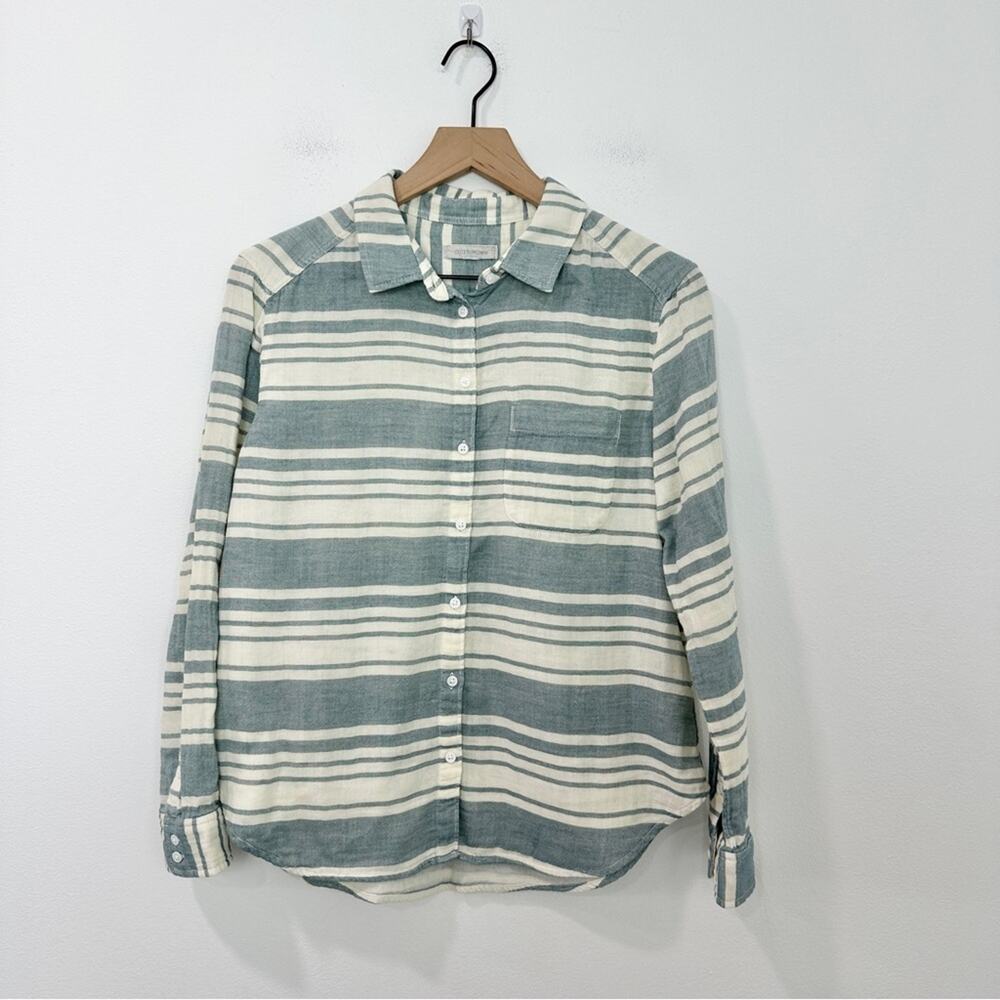 Outerknown Costa Button Down Gauzy Double Weave Shirt In Blue Women's Size Small